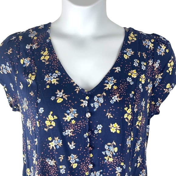 Torrid Navy Floral Stretch Challis Corset Back Blouse Size 00, Medium, 10 - Picture 7 of 16